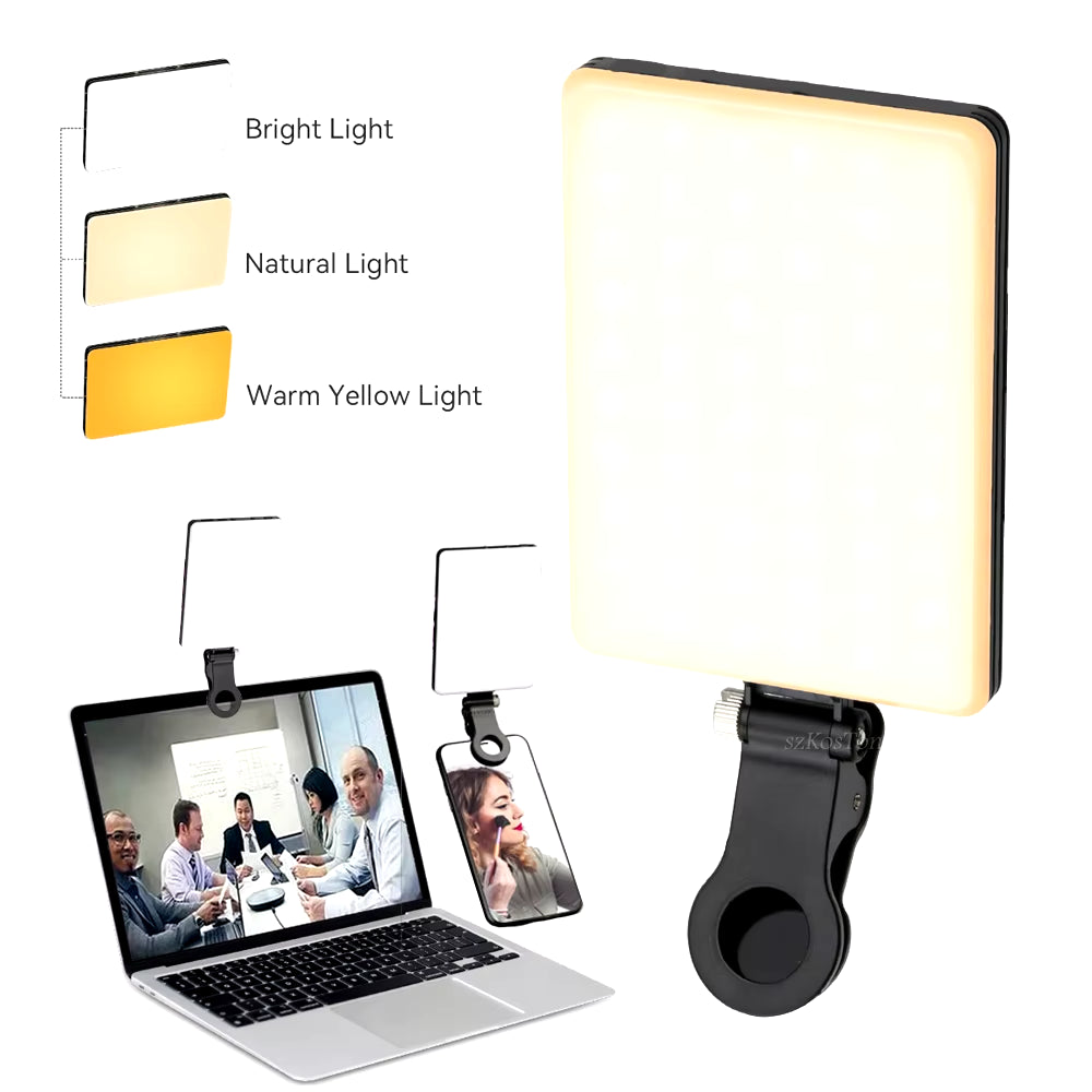 LED Mobile Phone Computer Fill-In Light Adjustable Portable LED Lamp Rechargeable Clip Fill Video Light for Live Selfie Meeting