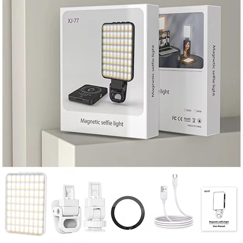 LED Mobile Phone Computer Fill-In Light Adjustable Portable LED Lamp Rechargeable Clip Fill Video Light for Live Selfie Meeting