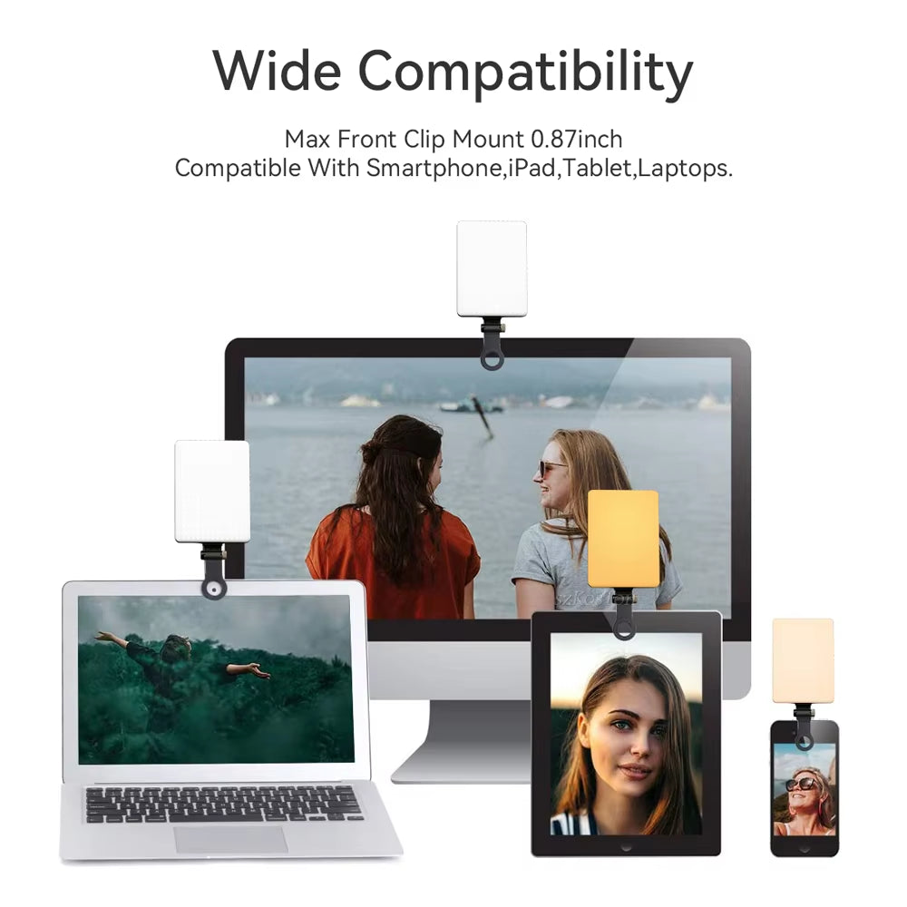 LED Mobile Phone Computer Fill-In Light Adjustable Portable LED Lamp Rechargeable Clip Fill Video Light for Live Selfie Meeting