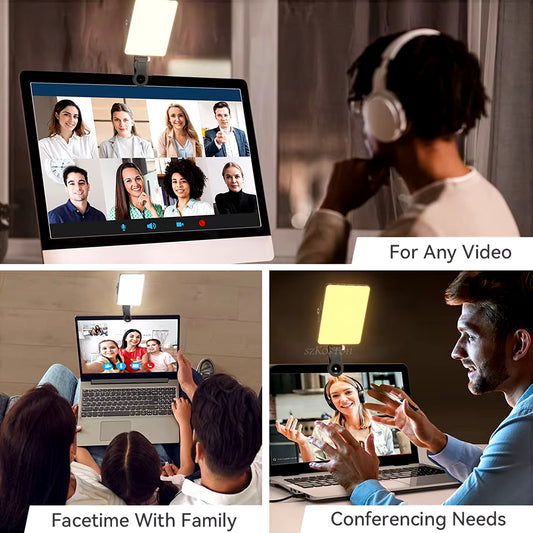 LED Mobile Phone Computer Fill-In Light Adjustable Portable LED Lamp Rechargeable Clip Fill Video Light for Live Selfie Meeting